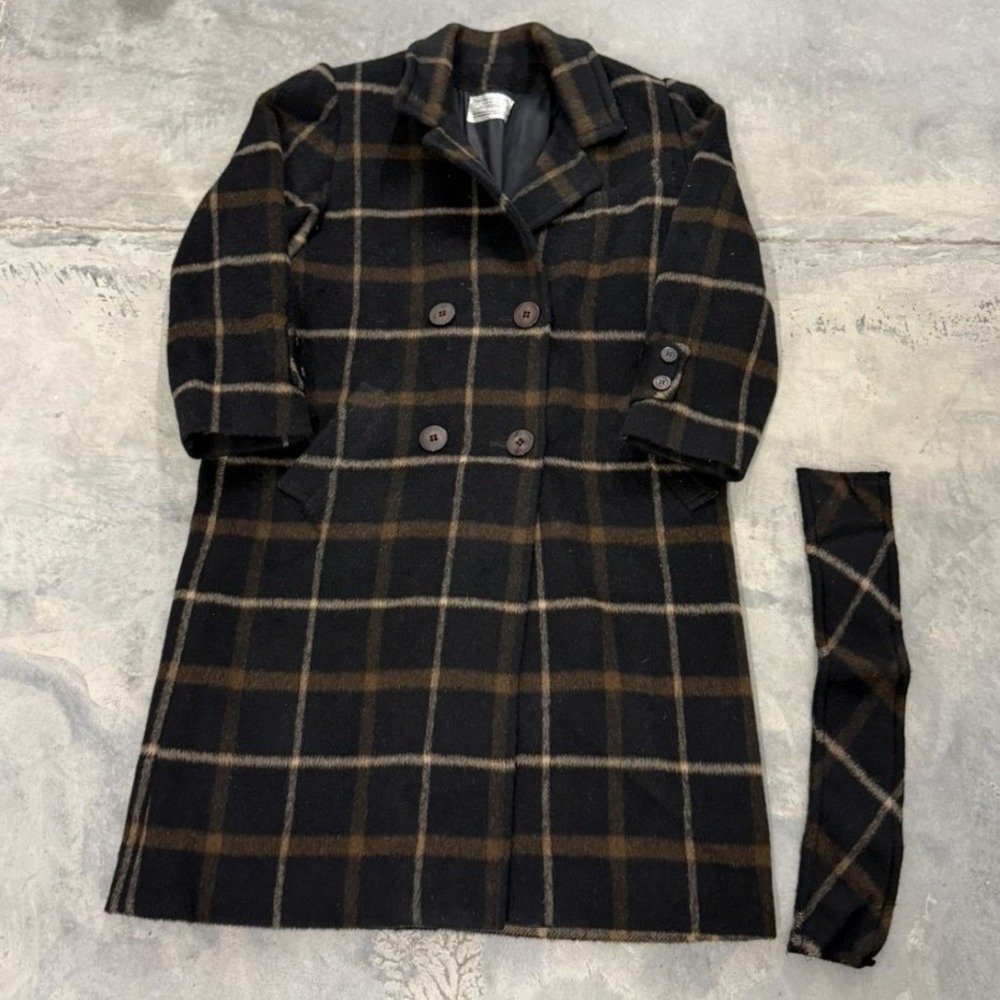 Henry White Dublin Vintage Wool Alpaca Plaid Double Breasted Coat Ireland Black